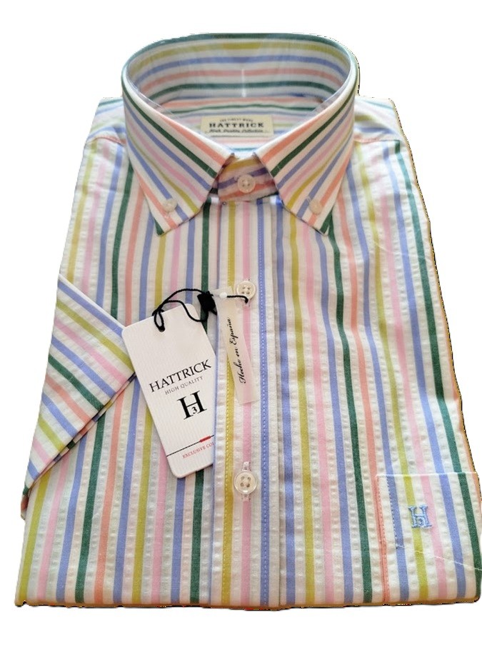 Camisa de rayas multicolor con bolsillo Hattrick